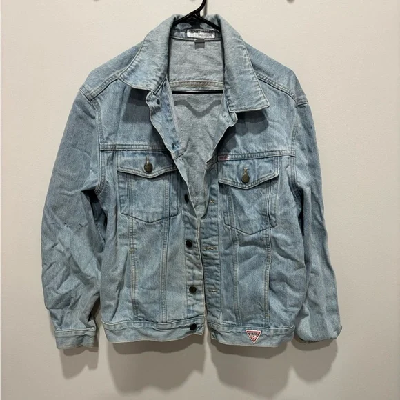Guess George’s Marciano Denim Jacket with Red Logo Patch with art work on back - Picture 2 of 6